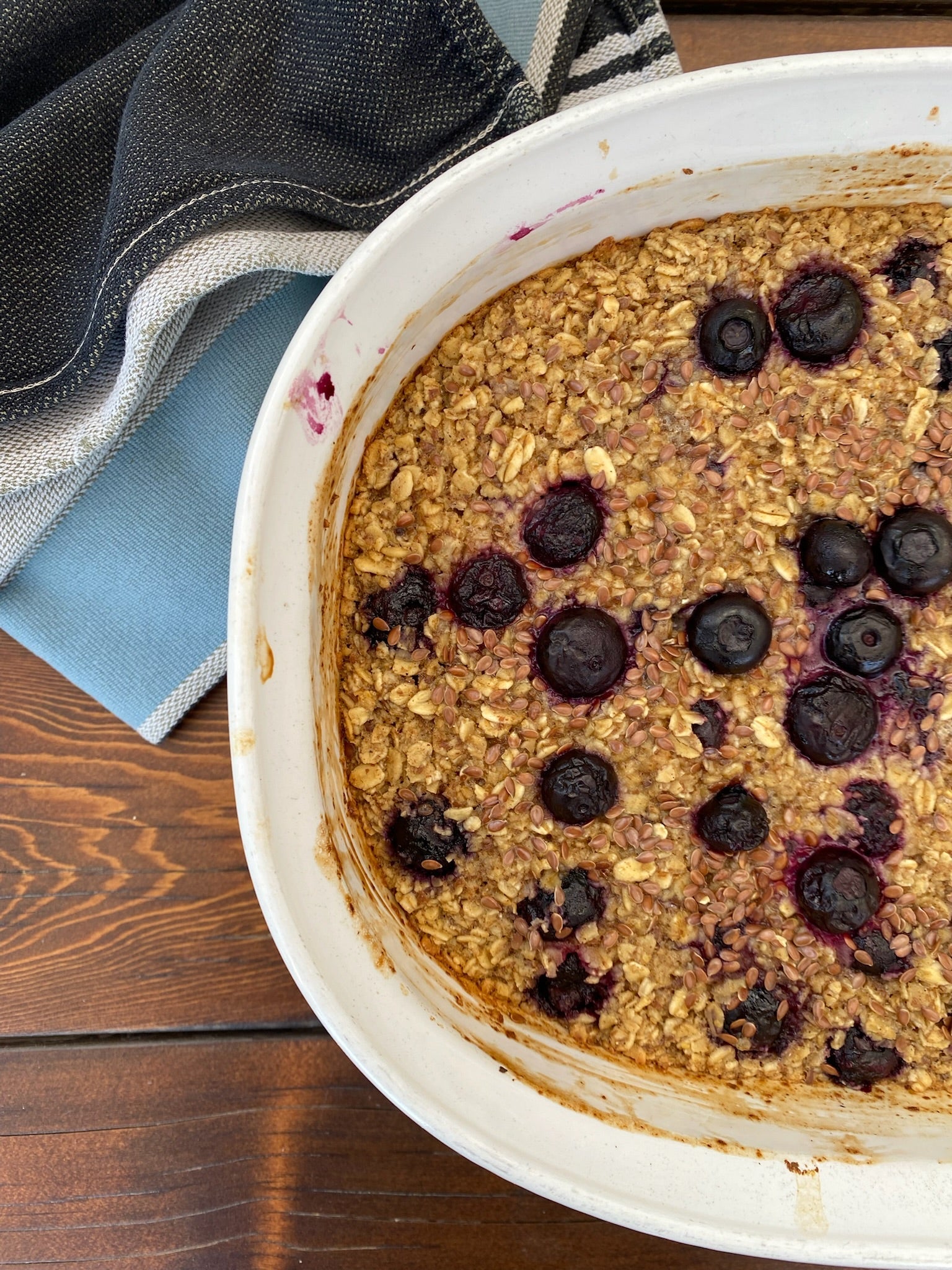 Overnight Baked Flax Seed Blueberry Oatmeal
